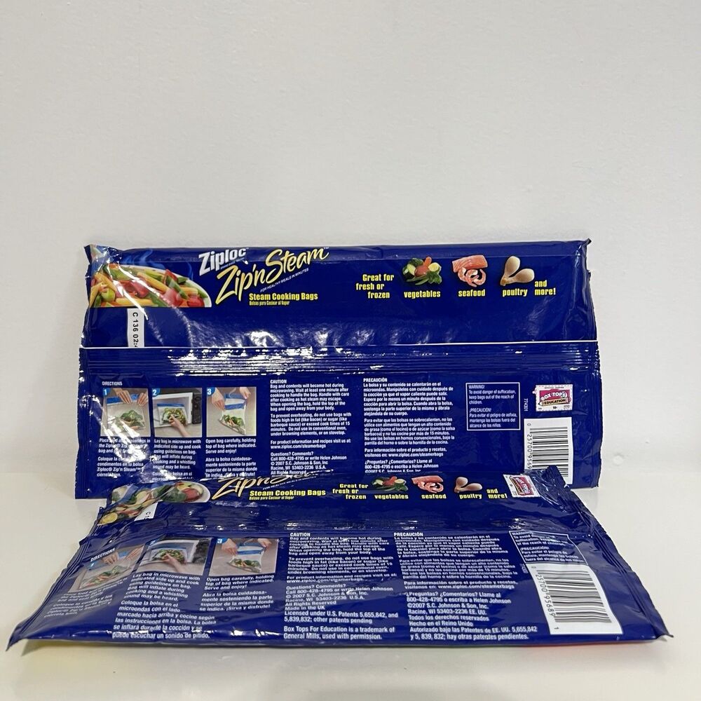 2 Ziploc Zip 'N Steam Cooking Bags Medium and Large Discontinued - Picture 4 of 4
